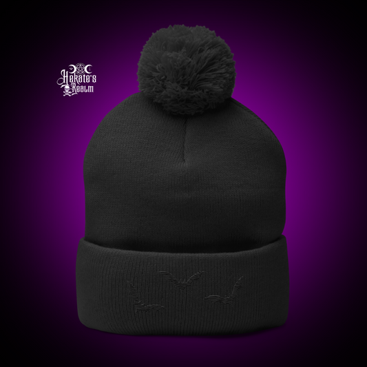 Bats Pom Beanie | Black Embroidery