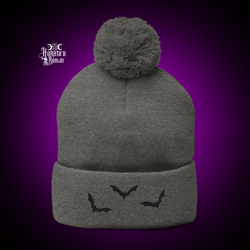 Bats Pom Beanie | Black Embroidery