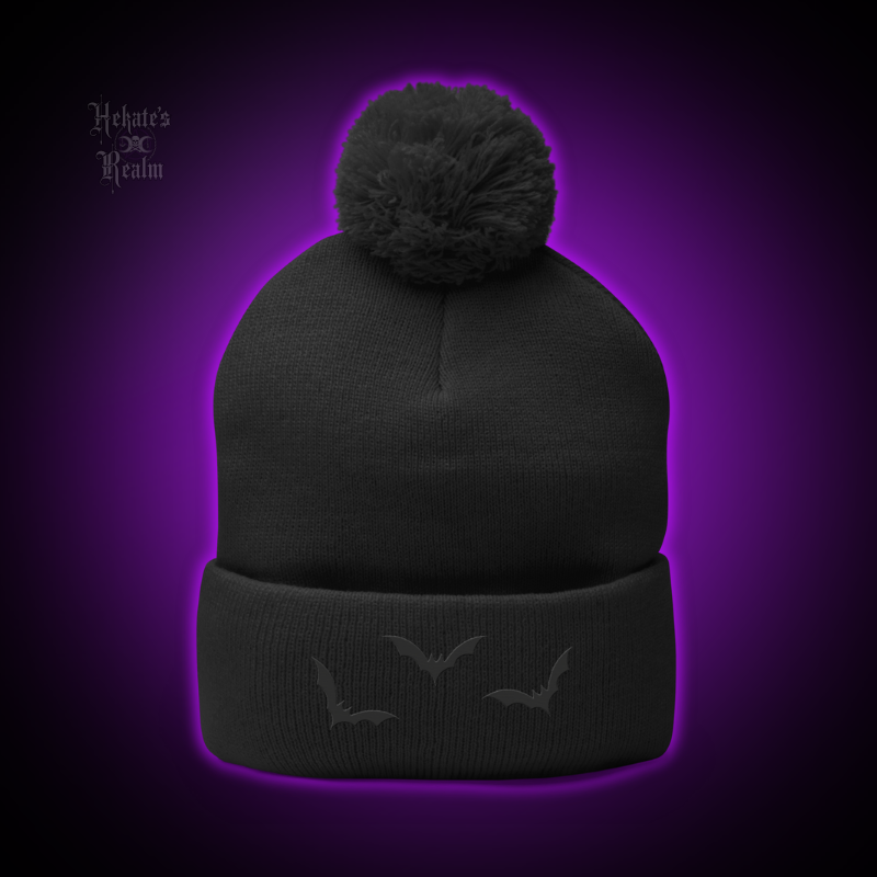 Bats Pom Beanie | Dark Grey Embroidery