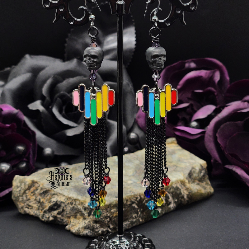 Black Skull Rainbow Earrings