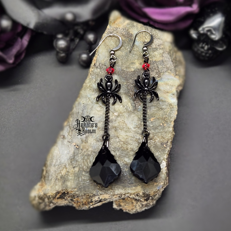 thumbnail image 2 of Softgothic Silver Spider Stud Earrings – Stainless Steel With Black Crystal – Gothic Fashion Jewelry 2 of 4