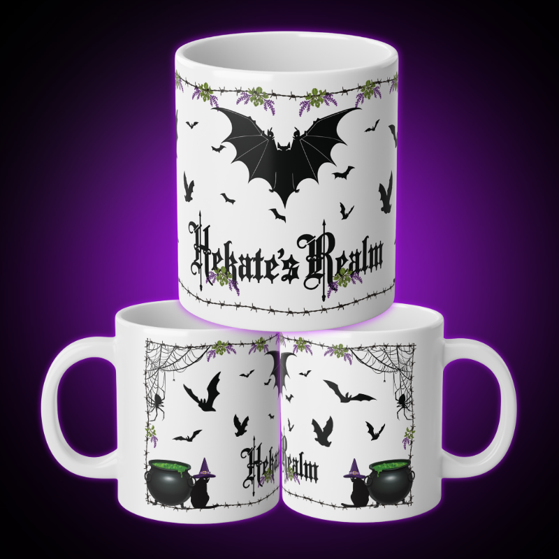 Barbed Wire Witchy Bats Mug | 20 oz. White