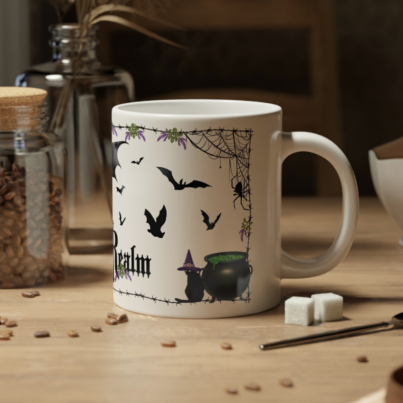 Barbed Wire Witchy Bats Mug | 20 oz. White