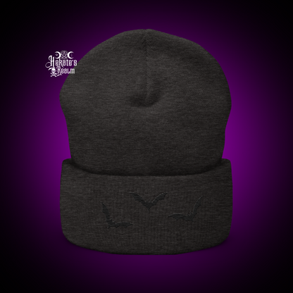 Bats Cuffed Beanie | Black Embroidery