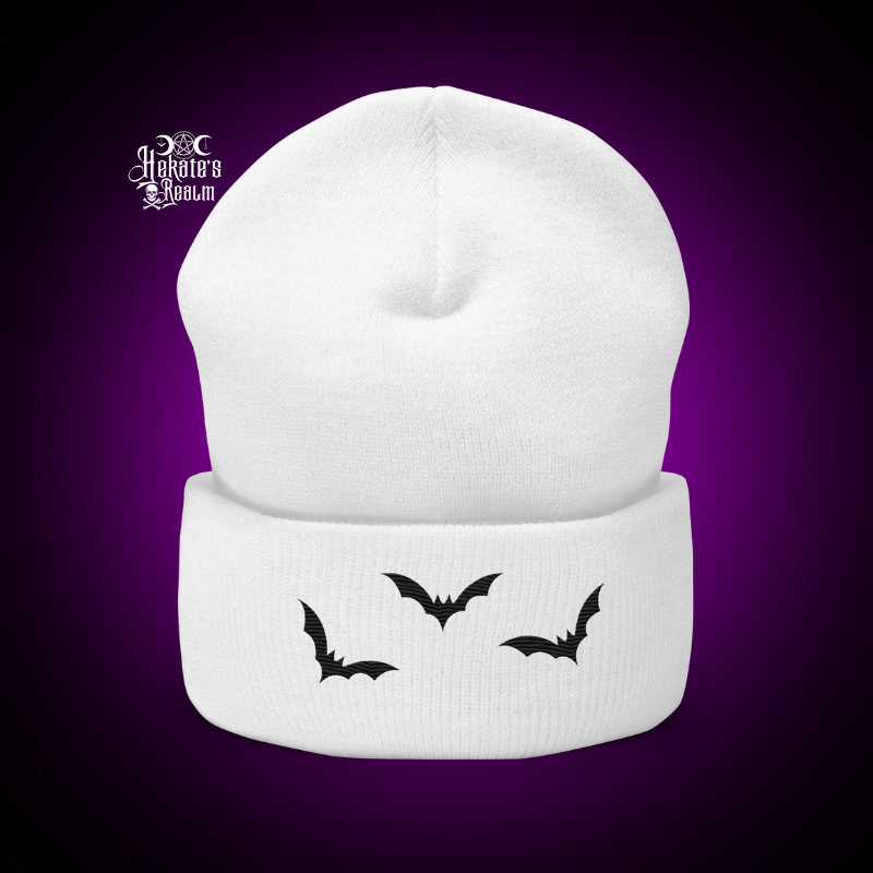 Bats Cuffed Beanie | Black Embroidery