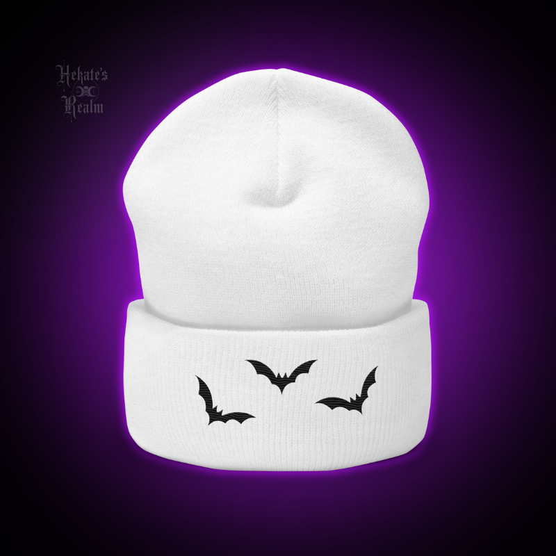 Bats Cuffed Beanie | Black Embroidery