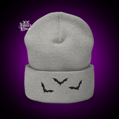 Bats Cuffed Beanie | Black Embroidery