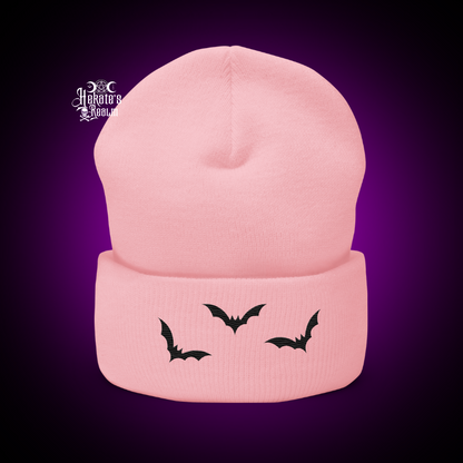 Bats Cuffed Beanie | Black Embroidery