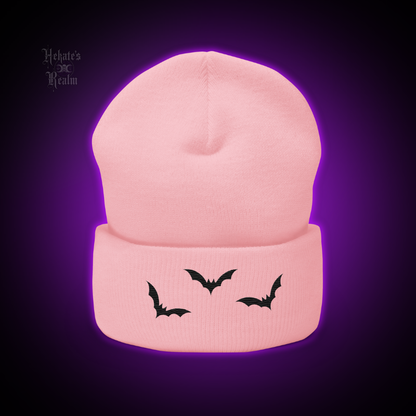 Bats Cuffed Beanie | Black Embroidery