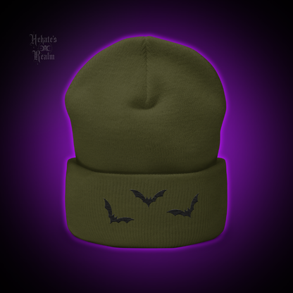 Bats Cuffed Beanie | Black Embroidery