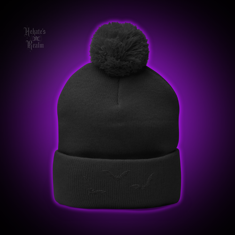 Bats Pom Beanie | Black Embroidery