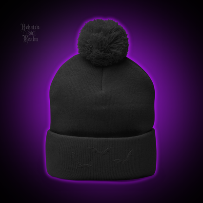 Bats Pom Beanie | Black Embroidery