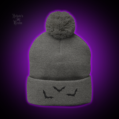 Bats Pom Beanie | Black Embroidery