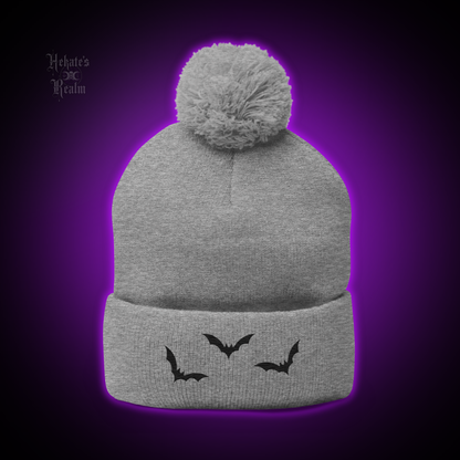 Bats Pom Beanie | Black Embroidery