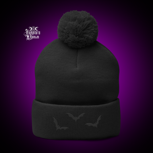 Bats Pom Beanie | Dark Grey Embroidery