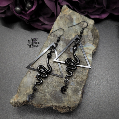 Black Snake Triangle Earrings