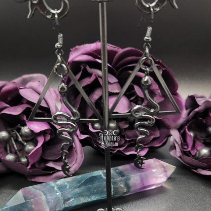 Black Snake Triangle Earrings