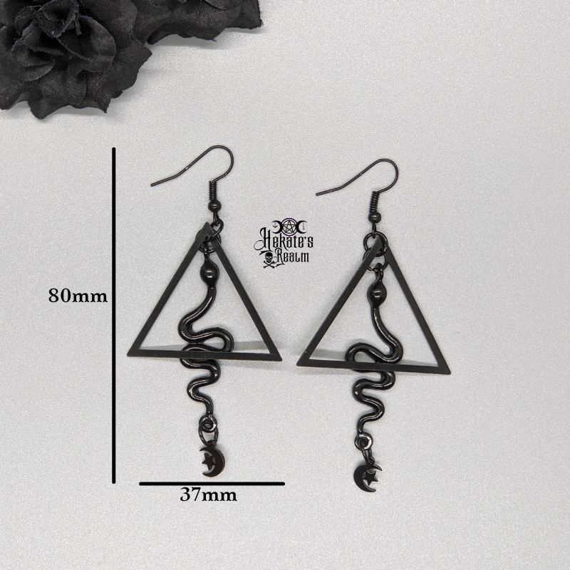 Black Snake Triangle Earrings