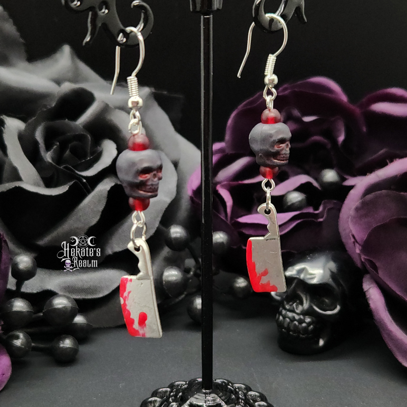 Bloody Cleaver Skull Earrings