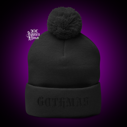 Gothmas Pom Beanie | Black Puff Embroidery