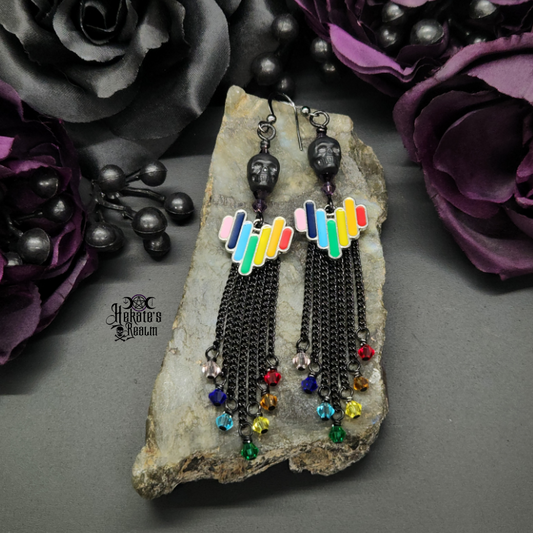 Black Skull Rainbow Earrings