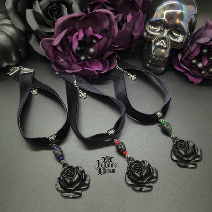 Black Skull Rose Velvet Choker