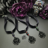 Black Skull Rose Velvet Choker