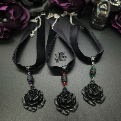 Black Skull Rose Velvet Choker