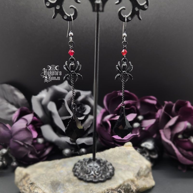 Black Spider Crystal Earrings