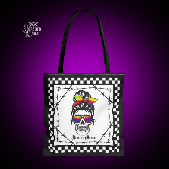 Checkered Rainbow Skull ~ Tote Bag