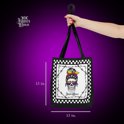 Checkered Rainbow Skull ~ Tote Bag