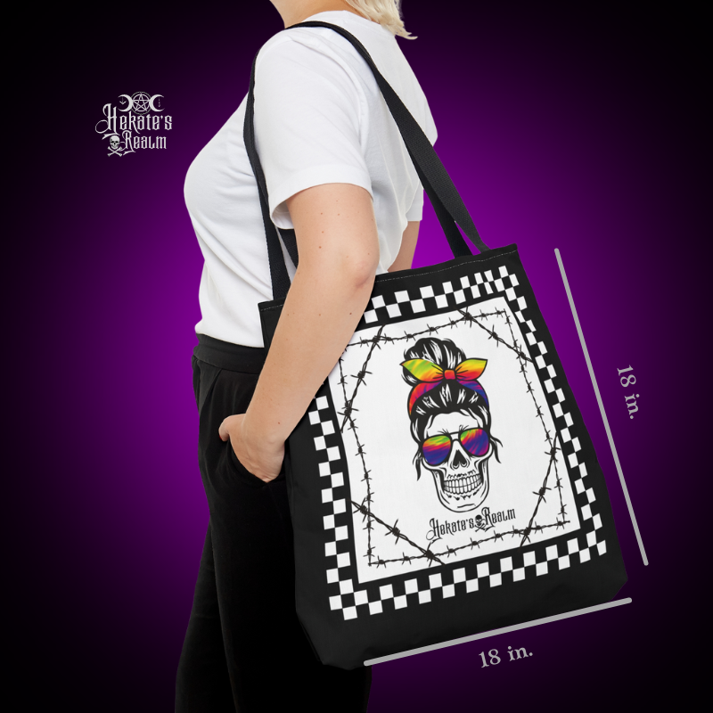 Checkered Rainbow Skull ~ Tote Bag