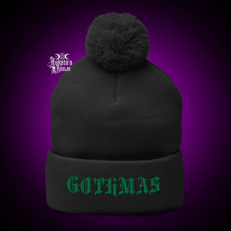 Gothmas Pom Beanie | Green Puff Embroidery