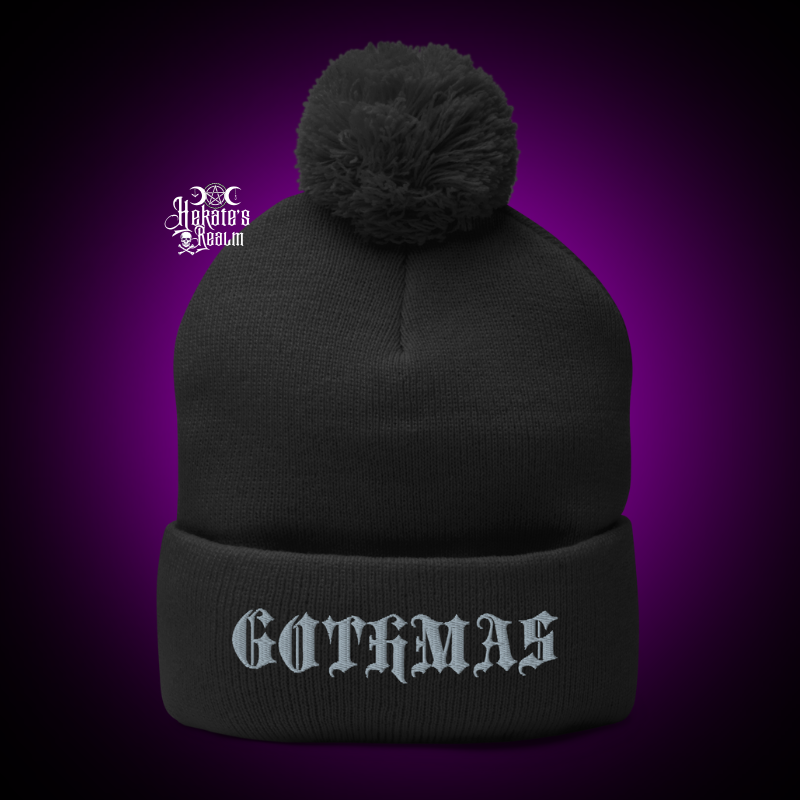 Gothmas Pom Beanie | Grey Puff Embroidery