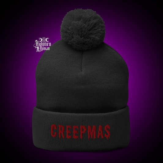 Creepmas Pom Beanie | Maroon Puff Embroidery