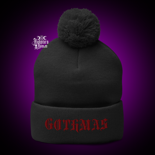 Gothmas Pom Beanie | Red Puff Embroidery