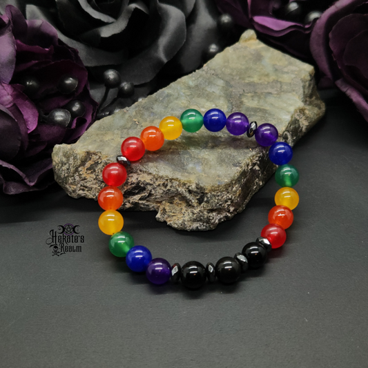 Rainbow Jade & Obsidian Bracelet