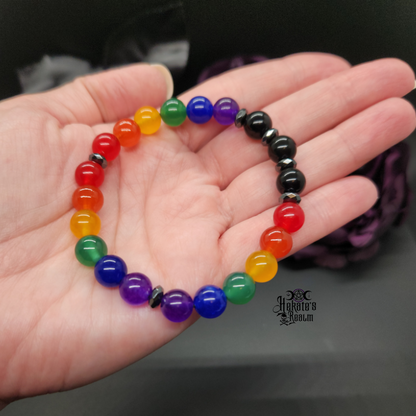 Rainbow Jade & Obsidian Bracelet