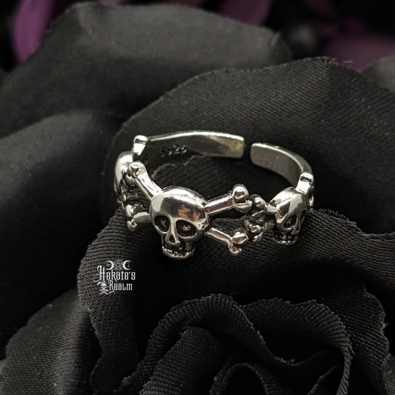 Sterling Silver Skull Crossbones Rings, Silver Skull with Crossbones Rings,  Silver Crossbones Ring Style WLR352