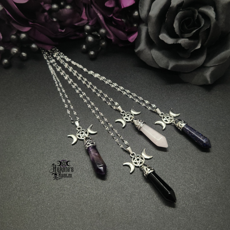 Gothic Moon Crystal Necklace Vintage Punk Black Crescent Necklace Red Statement Gothic Jewelry For Women Purple Halloween Costume Jewelry-786648