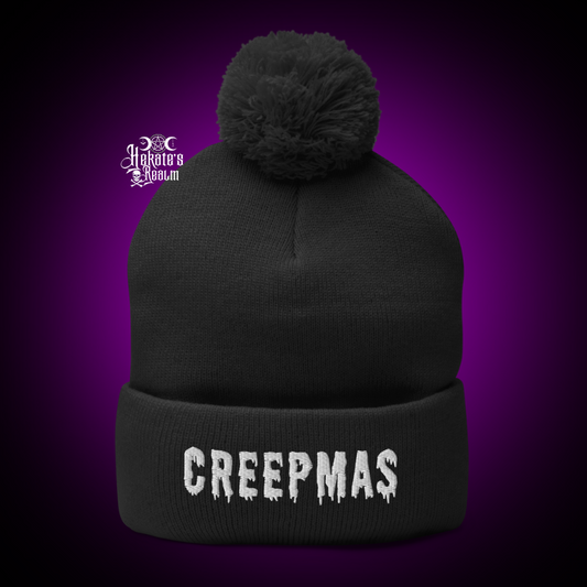 Creepmas Pom Beanie | White Puff Embroidery