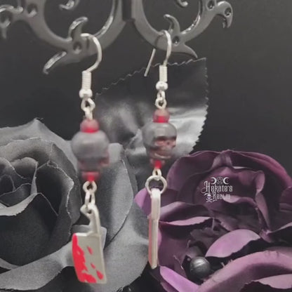 Bloody Cleaver Skull Earrings