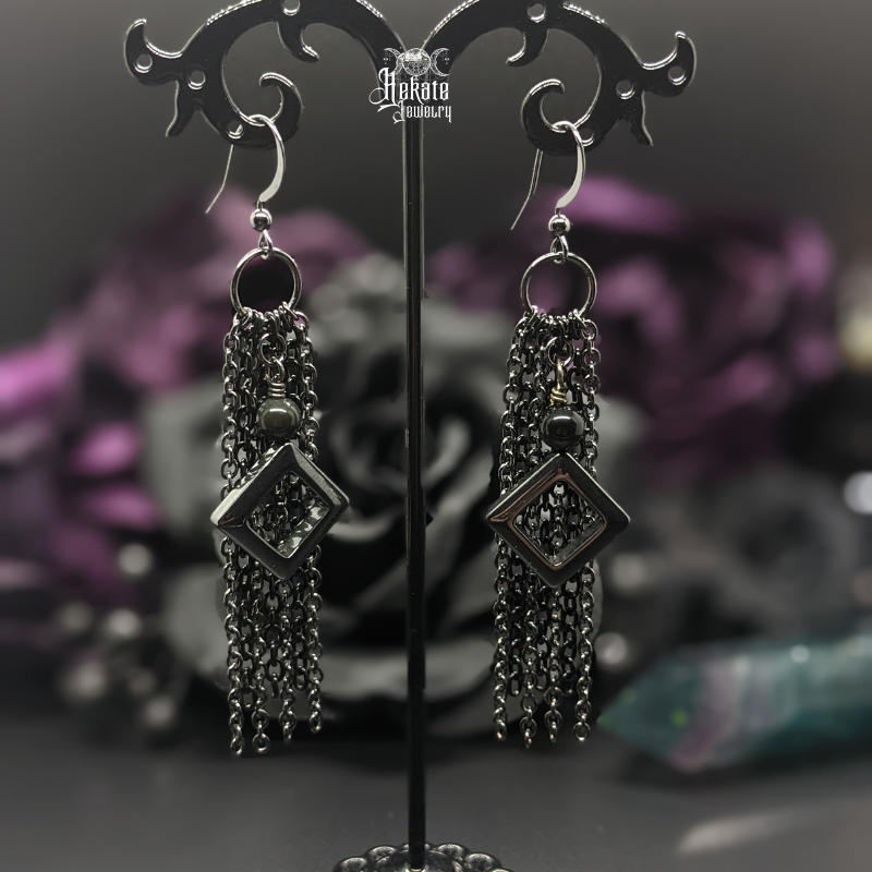 Hematite Chain Tassel Earrings