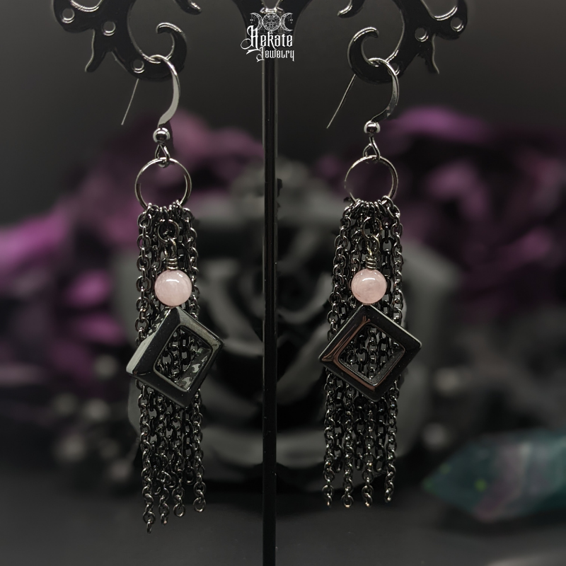 Hematite Chain Tassel Earrings