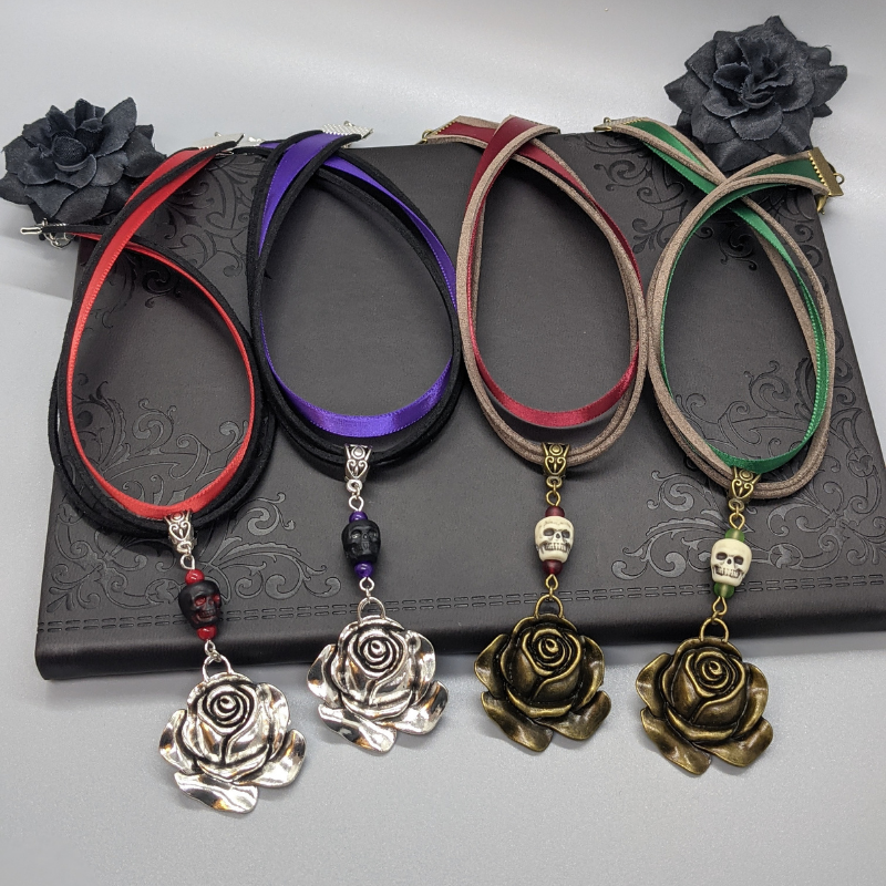 Layered Skull Rose Choker